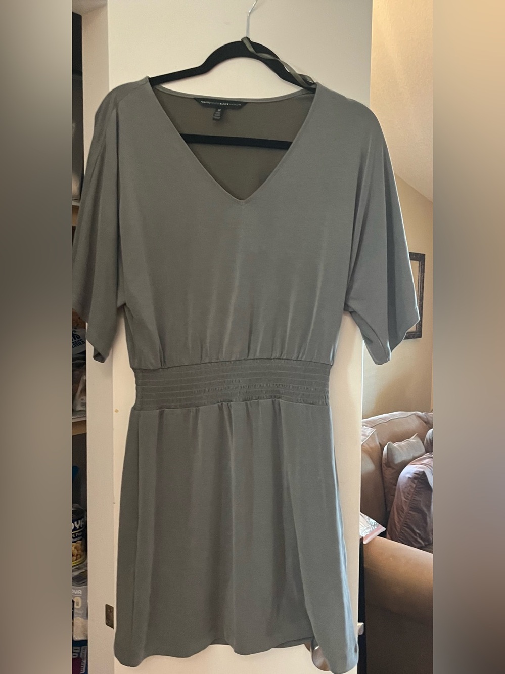 White House Black Market Green V-Neck Smocked Waist Midi Dress Size SP